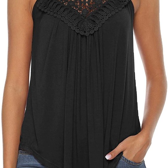 Bluetime Women's Summer Halter Spaghetti Strap Lace Flowy Tank Tops striped - Picture 2 of 5